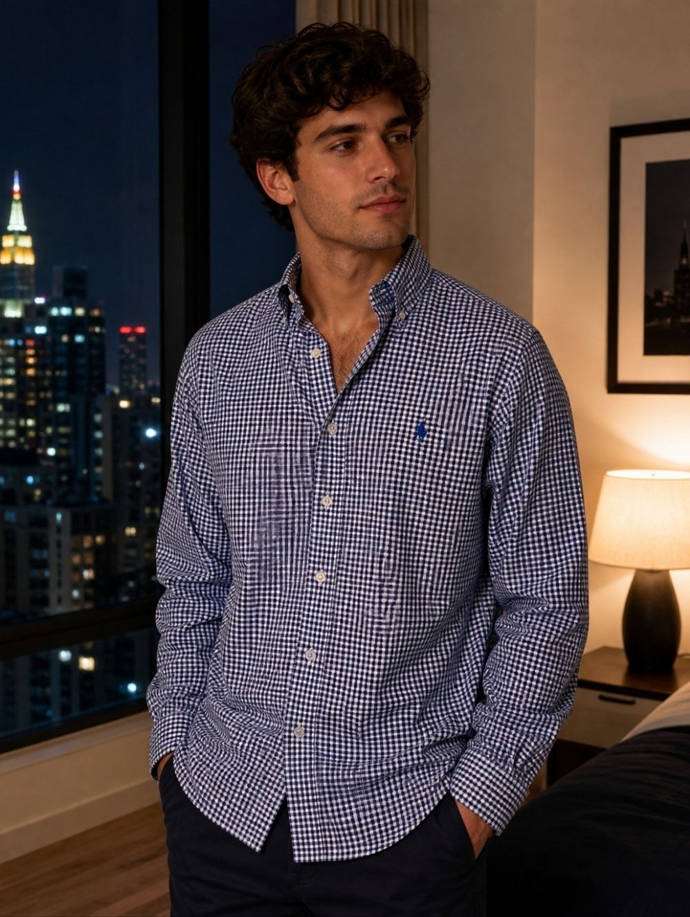 Brooks Brothers long-sleeved shirt, size large, square, blue and white